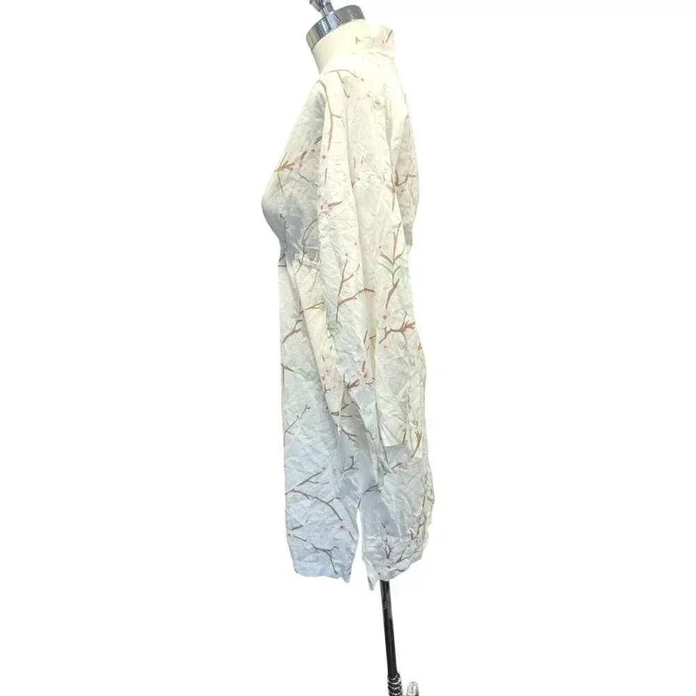 Kiyomi Tunic Dress Cotton Cherry Blossom print pink white V-Neck Size Small - Picture 3 of 8